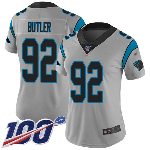 Carolina Panthers Limited Silver Women Vernon Butler Jersey NFL Football #92 100th Season Inverted Legend->women nfl jersey->Women Jersey